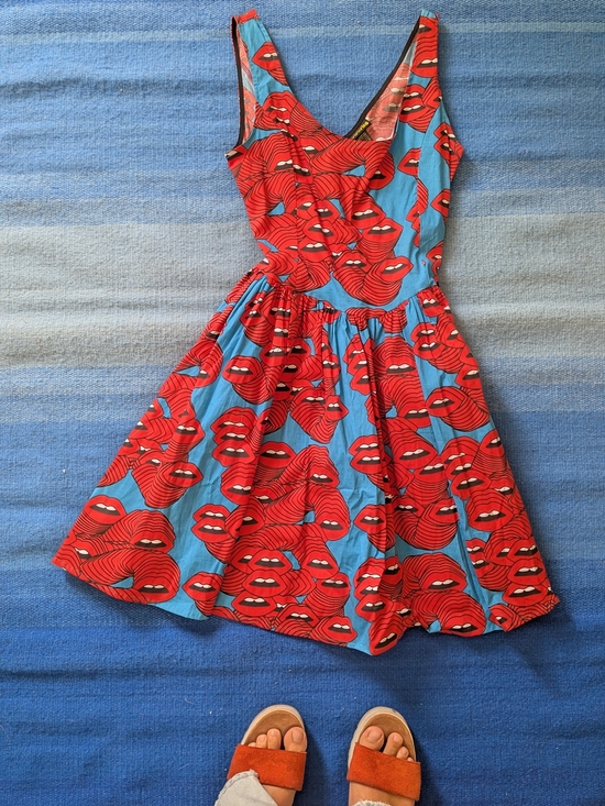 Nooworks Dresses & Skirts - Nooworks Blue Dress with Red Lip Print